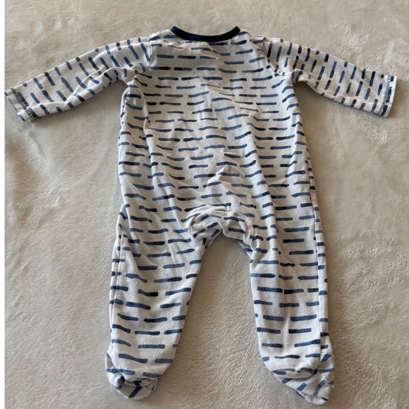 Mud Pie Baby Sleeper Footed Pajamas Blue White Stripe 0–3 Months Cotton - Picture 2 of 6